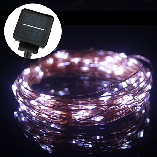 détail ALED LIGHT Guirlandes Lumineuses Solaire Étanche 10m 100 LED Fil de Cuivre Lampe de Décoration Extérieur, 8 Mode, Chaine de lampes et d'intérieur extérieur Décoration pour Fêtes, Noël, Mariages, Anniversaire, jardins, maisons, chambre, fenêtres (Blanc)