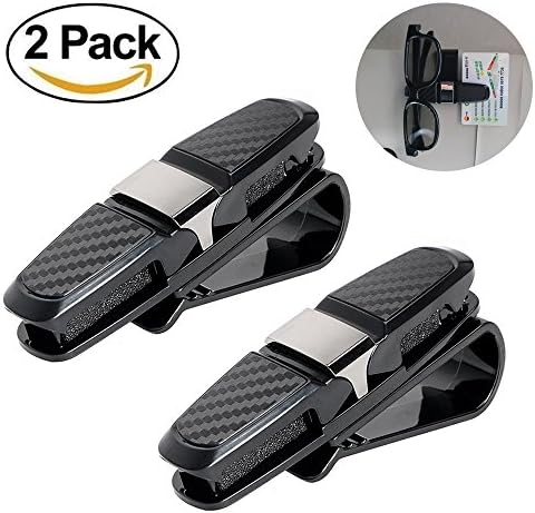 Car Sun Visor Sunglasses Holder - QIANHAI 2PACK Sunglasses Eyeglasses Mount with Ticket Card Clip - Black