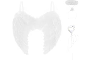 Cemirk White Angel Wings and Halo Set, Feather Wings with Headband, Christmas and Halloween Costume Accessory
