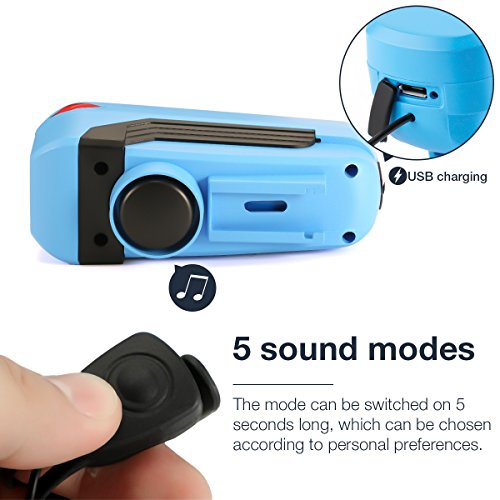 LED Fahrradbeleuchtung Set,SGODDE USB Wiederaufladbare Fahrradlicht LED Frontlicht und Rücklicht Für Radfahren,350lm , 3 Licht-Modi, Fahrradhorn(1 USB-Kabel ) Blau/Schwarz - 2