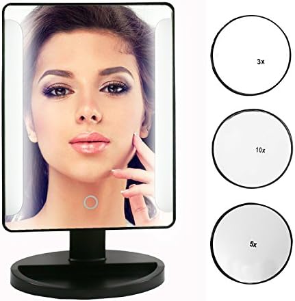 MAVIE LED Makeup Mirror, Lighted Vanity Mirror Cosmetic Mirror with 16 LED Lights, 3 X 5X 10X Pocket Magnifying Mirrors, USB Charging for Travel/Make-up Room(16LED Table Stand Mirror)