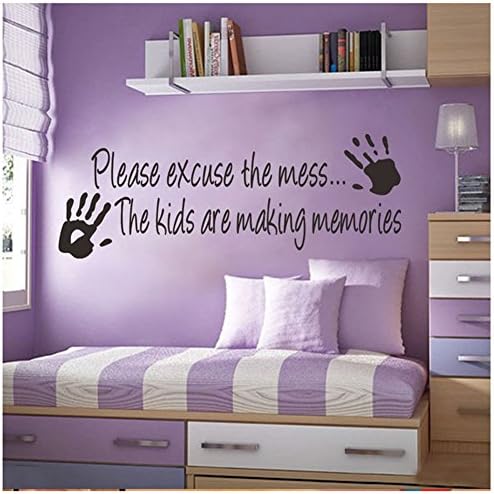 MEIJING Please Excuse the Mess The Kids Are Making Memories Wall Quotes Saying Words Removable Vinyl Wall Decal Home Décor (A)