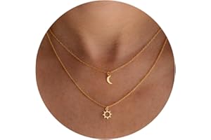 PRTGL Dainty Necklace - 14K Gold Plated/White Gold Plated Infinity Evil Eye Anky Butterfly Cowboy Boot Sun Moon Heart Necklace for Women