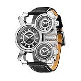 YGMDSL Armbanduhren Männer Mehrere Zeitzonen Echtes Leder Gurt Quarzwerk Persönlichkeit Kreativ,Black