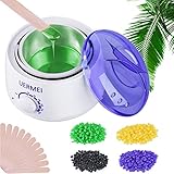 Wax Warmer, UERMEI Wax Heater Hair Removal Kit with Adjustable Temperature, Built-in Thermo Safety Control and Removable Pot, 4 Different Flavor Hard Wax Beans & 20 Wax Applicator Sticks (Women/Men) 