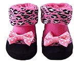 Baby Pink/Fuschia Leopard socks with bow 0-6 months