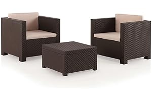 SHAF SP Berner - Set de Muebles de Jardín y Terraza Diva Tete a Tete Color Wengue - 2 Sillones y Mesa de Centro con Almacenaje - Fabricado en España con Plástico Reciclado