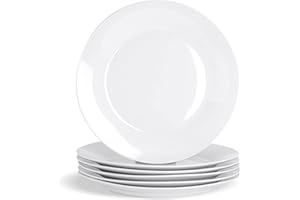 Argon Tableware 6-Piece Classic White Dinner Plates 27cm - Dishwasher and Microwave Safe Porcelain 10.5 inches Large Main Course Plate Dinner Serving Dishes Set