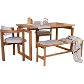 vow chair Cheri - Modern ve Ahşap Masa Sandalye Takımı - 2 Sandalye, 1 Bench, 1 Masa - Krem