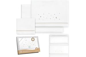Interbaby - Juego Sabanas Minicuna 50x80 Algodón 100% | Sabana Cuna Bebe Franela, Cálida | Incluye Sabana Bajera, Encimera y Funda de Almohada | Ideal Invierno | Estrellas Luna Blanco/Beige