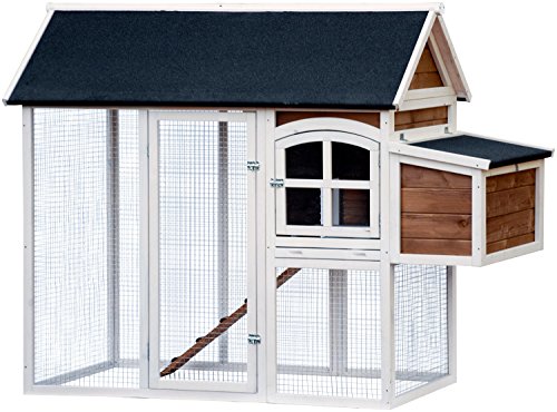 dobar 23034FSC Großer dekorativer Hühnerstall oder Kleintierstall XL mit Freigehege und 3er-Legebox, 180 x 90 x 145 cm, weiß-braun-schwarz