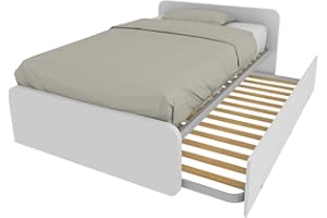 MOBILFINO CAMERETTE 864R - Letto cameretta 120x190 1piazza e Mezzo con Secondo Letto Estraibile e Testate Personalizzabili.Reti Incluse - Testata a Destra, Bianco
