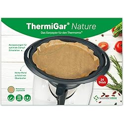 ThermiGar® « Nature » (Marron Naturel - Non blanchissant) | Papier de Cuisson Varoma | Papier de Cuisson pour Thermomix | Papier à Vapeur avec Bord Extra élevé pour TM6/TM5/TM31 | Lot de 24