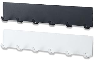 EUDUQ 2 Pezzi Portachiavi da parete con 6 ganci,Appendichiavi da Muro Ingresso,Porta Chiavi in ​​Metallo senza Perforazione,Appendichiavi per Ingresso,Cucina,Ufficio（Bianco e Nero）