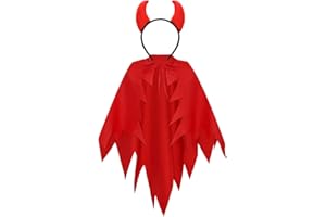 Wishstar Disfraz de Diablo para Mujer, Disfraz de Halloween para Mujer, Capa de Diablo, Cuernos de Diablo, Disfraz de Diablo Rojo, Disfraz de Cosplay de Carnaval de Halloween para Mujer