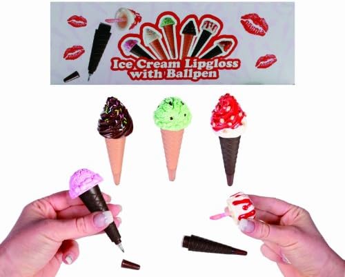 Ice Cream Lip Gloss With Ball Point Pen - Women Ladies Lady Teenagers Teenage Girls Childrens Her Top Quality Health &amp; Beauty Pamper Essential Hair Care Travel Holiday Bag / Make Up Bag Handbag / Accessory - Stocking Filler Xmas Secret Santa Birthday New Job Easter Present Gift Idea - One Supplied