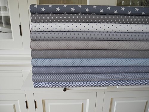 Lottashaus 10x Stoff Beige & Grau & Taupe Stoffpaket No7 Stoffe Patchwork Sterne Tupfen Shabby chic - 2