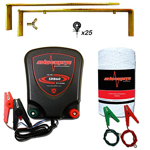 Electric Fence 12v Energiser ShockRite SRB60 0.6J 500m Polywire & 25 Insulators
