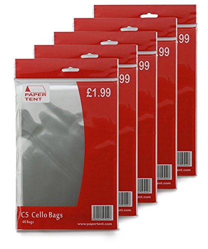 Papertent C5 Cello Bags, x 5 PACKS