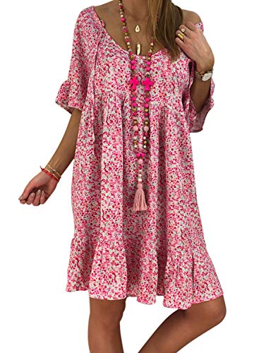 Aleumdr Mujer Bikini Cover Up Cuello V Vestidos de Playa Cuello V Ropa de Playa Vestidos Casuales Rosa Size M