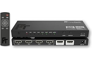FeinTech AX340 HDMI 2.1 eARC Pass Switch Audio Extractor für eARC-Soundbar - Unterstützt 8K 60Hz, 4K 120Hz, VRR, ALLM, Dolby Atmos, DTS - Audio Splitter für Soundsysteme mit eARC und ARC (4 Inputs)