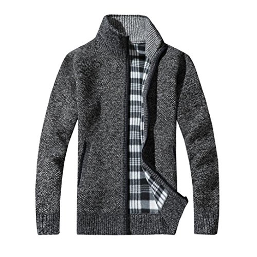 Preisvergleich Produktbild Winterpullover Strickwaren VENMO Männer Pullover strick Baumwoll Standjacke Zipper Stand Warm Cardigan Winter Dickmantel Strickpullover Pullover Herren mit Kapuze Strick Pullover coat (XXL, Gray)