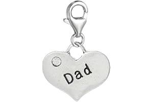 JewelleryJoy Heart Rhinestone Message Charm Bracelets Dangle Bead Lobster Silver Plated Memorable Gift in Organza Gift Bag Present