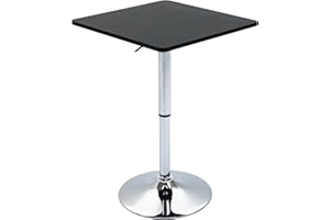 HOMCOM Modern Height Adjustable Counter Bar Table with 360° Swivel Tabletop and Electroplating Metal Base, Pub Desk for Living Room, Kitchen, Restaurant, Pub, Black and Silver