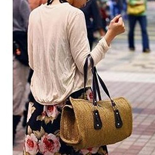 MagiDeal Frauen Stroh Sommer Strand Meer Schultertasche Handtasche Tote – Dunkelbraun, one size - 6