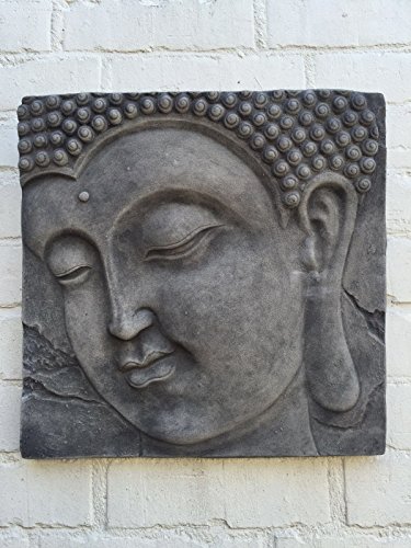 Wandbild Wandrelief Steinplatte Buddha Kopf Garten Deko Feng Shui Yoga 39×39 cm - 4