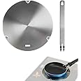22cm Heat Diffuser Fast Conducting Induction Cooktop Adapter Plate, Round Stainless Steel Induction Diffuser Plate with Removal Handle Cookware, Ring Simmer Hob Plate Electric Gas Stove Converter Disk