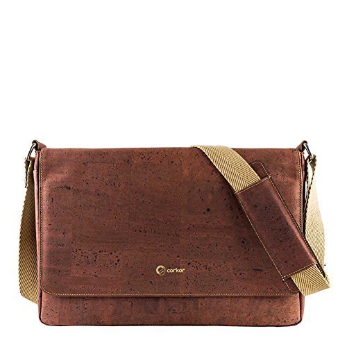 CORKOR Aktentasche Kurier Laptoptasche fit für 15,4" Schulter Handtaschen Messenger Natur-Leder Aktenkoffer Natur Veganer Korkleder