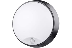 M EGA MEGACUBE 10W LED 4000K IP54 Flush Wall ceiling Mounted Round circular Bulkhead Light Fitting with Motion Sensor PIR for Indoor,Outdoor,Bath,Office,Hallway,Corridor,Utility,Garden,Shed,Workshop, black 4000k