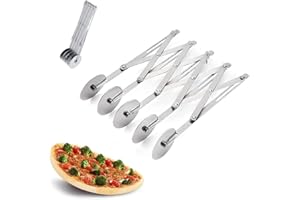KALSEY Tagliapasta a 5 Ruote, Tagliapizza Regolabile, Tagliapizza a 5 Ruote in Acciaio Inossidabile, Rotelle Tagliapizza, Divisore per Pasta a 5 Ruote con Manico per Cottura, Pasticceria, Pane(Argento)