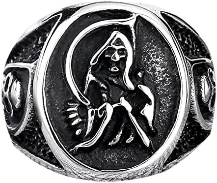 Men's 316L Stainless Steel Vintage Black God Skull Death Punk Rock Ring