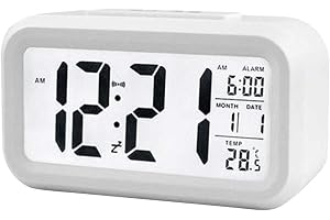 douself Smart Digital Alarm Clock with Date and Temperature Snooze Button on Top Battery Operated Rectangle Desk Clock with Night Light for Bedroom Kids Children Girls Boys