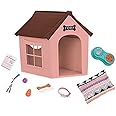 Our Generation OG Puppy House – Deluxe Dog House Set with Real Customisable Chalkboard Sign for 18-inch Dolls – 6-inch Plush Pups Playset