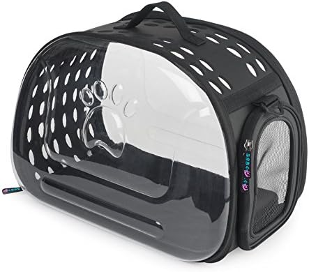 GPPZ Transparent Cat Dog Carrier Bag Breathable Pet Travel Handbag Foldable Outdoor Shoulder Bags Puppy Travel Carrying Backpack,Black