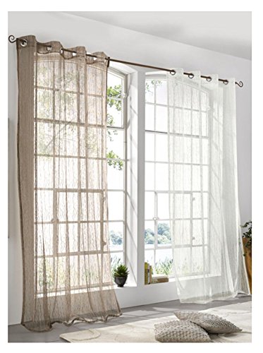 Dekostore mit aufwändig eingestrickten Garnen halbtransparent mit Ösen in Offwithe (H/B: 245 x 140 cm) - 3