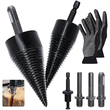 Cône Fendeur De Bois 32mm Avec 3 Poignées - Pour Perceuse - Acier Carbone - Fendage Bois De Chauffage