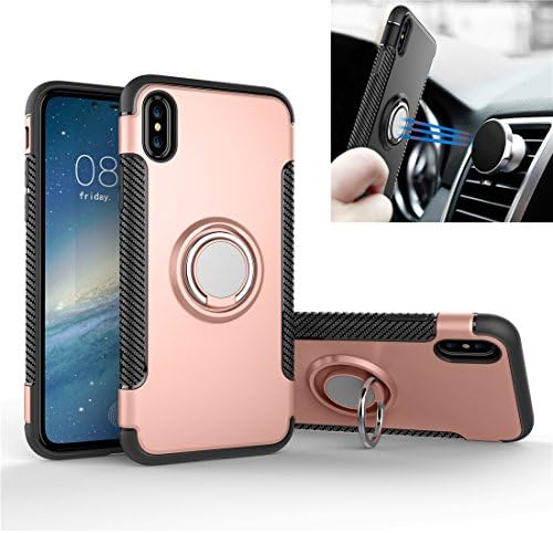 iPhone X case, Rexang [360 ° Kickstand] Rotating Ring Case [Dual Shockproof] Protection Cover [Magnetic Car Mount] for iPhone X (iPhone X, Rose Gold)