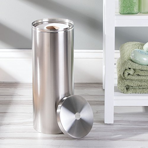 mDesign Toilettenpapierhalter Aluminium – schicker, freistehender Klopapierhalter – der ideale Papierrollenhalter – Edelstahl gebürstet - 2