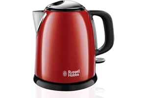 Russell Hobbs Bouilloire Electrique [Ultra Compacte] Colours Plus Rouge (1L, Ebullition rapide, Ecoulement parfait, Niveau d'Eau Visible, Filtre Anticalcaire, Economie d'Energie) 24992-70