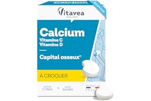 VITAVEA BIEN-ETRE Vitavea - Calcium à Croquer - avec Vitamine C et Vitamine D - Complément Alimentaire Capital Osseux et Métabolisme Énergétique - Saveur Citron - Sans sucres - 24 Comprimés - Cure de 24 jours