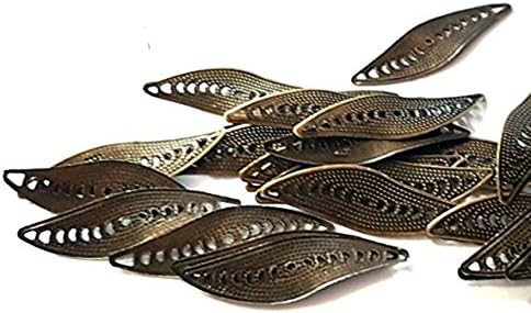 Dojore Pack of 100 Bronze Filigree Leaf Connector Charms. 33mm x 10mm. Nature Theme Metal Pendant Tree Leaves