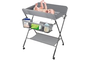 HUOLE Fasciatoio Pieghevole per Bagnetto Neonati,avolo Cambio Pannolini Multifunzionale Portatile,Fasciatoio per Bambini, Tavolo da Massaggio con Tasche a Rete e Salvaspazio