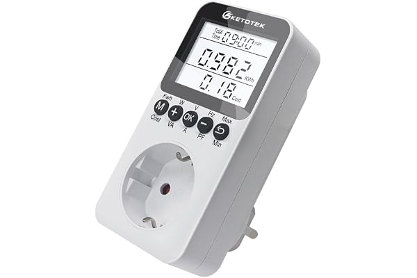 KETOTEK Wattmetre Prise, Compteurs D'énergie, Mesure Consommation Electrique, Compteur Electrique avec Écran LCD Rétroéclairé Surcharges de Protection 3680W