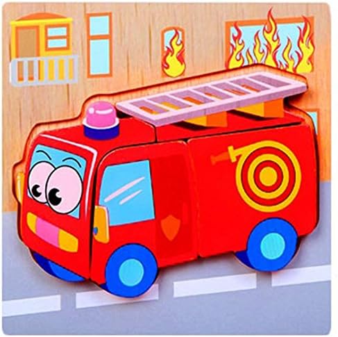 HUHU833 Wooden Lovely Funny Kids Jigsaw Hand Grasping Puzzle Board Cartaoon Three-Dimensionl Puzzle Toys Benefit to Develop Kid's IntelligenceGift (Fire truck)
