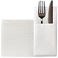KLEENDOL 50 Pack White Paper Dinner Napkins with Built-in Flatware Pocket Disposable Paper Linen Feel Napkins Guest refolded for Silverware 16x16 inches
