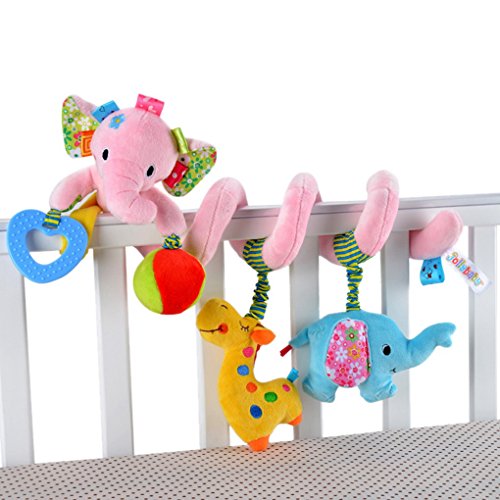 Happy Cherry Infant Baby Spiral Bed Stroller Toy Pink Elephant Design Activity Spiral Plush Toy